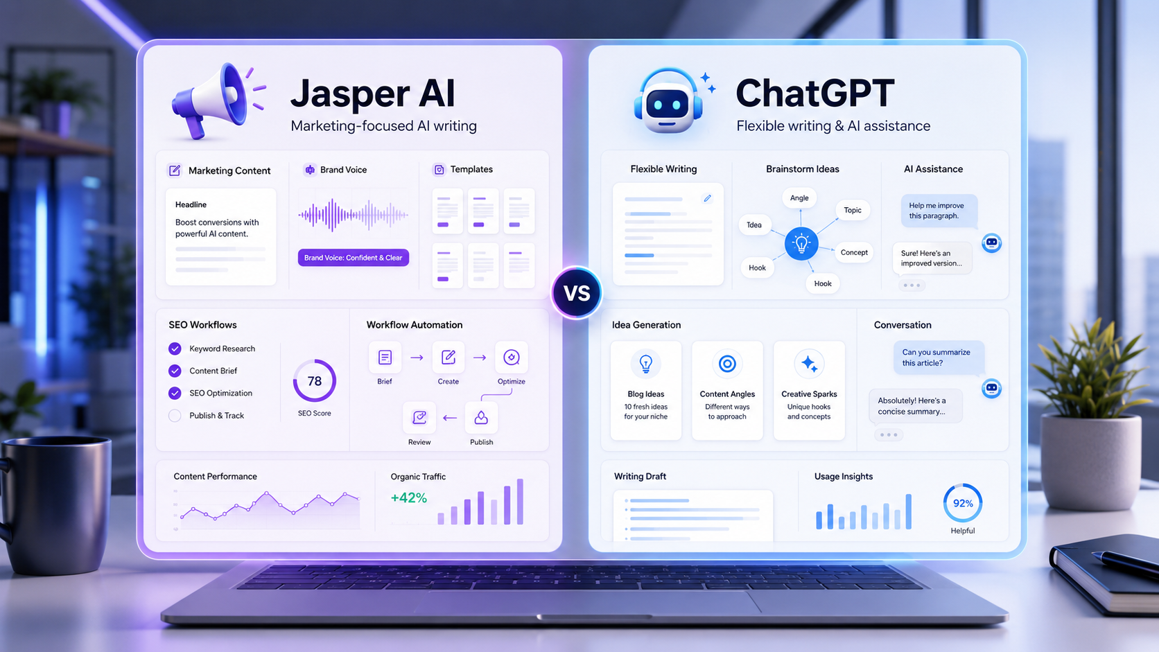 Jasper AI vs ChatGPT review comparison for bloggers and marketers